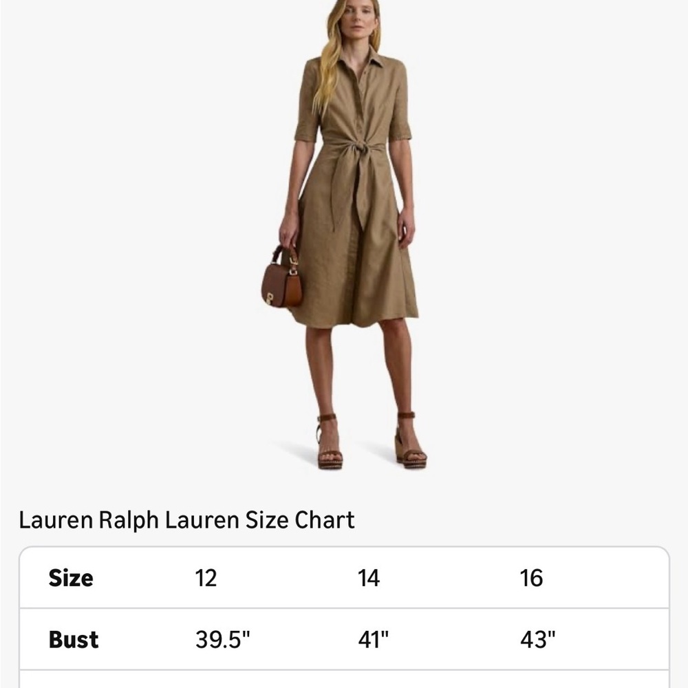 Lauren Ralph Linen Khaki Tie-Front Shirt Midi Dress NWT